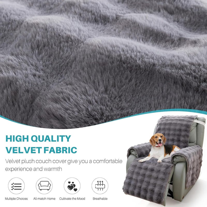 LiveGo Thick Rabbit Plush Recliner Slipcover 23 Inches Chair Covers Lazy Boy Recliner Chair Cover Quilted Cover for Recliner Chairs and Furniture (Dark Gray) - Image 4